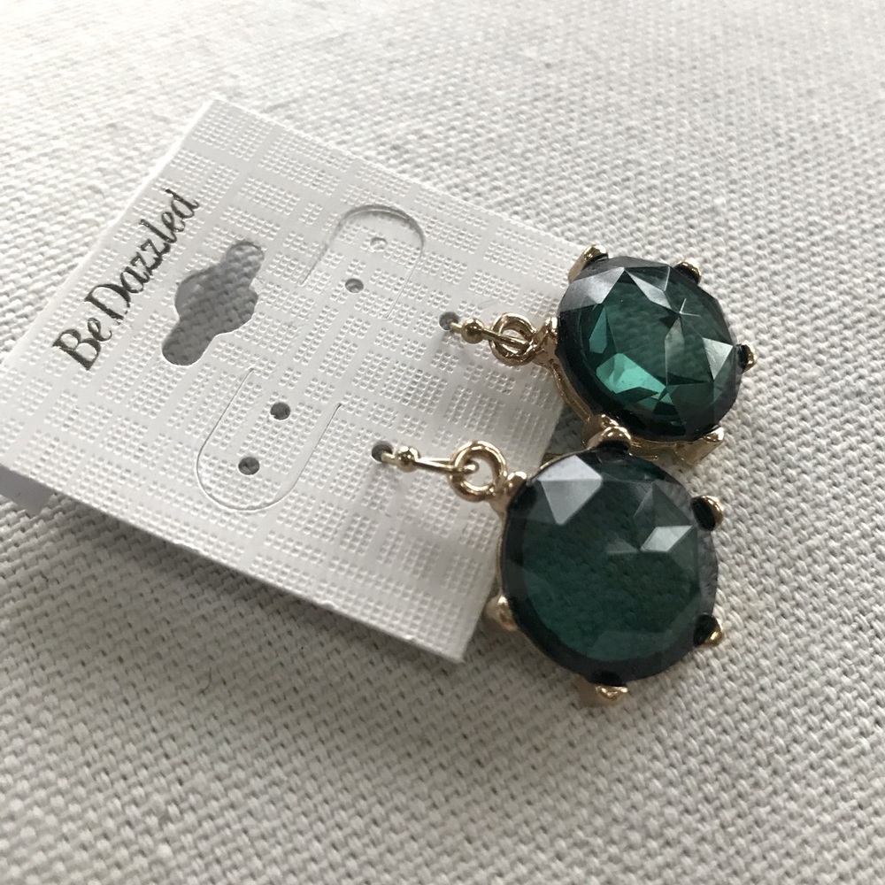NWT Be Dazzled Teal Gem Drop Earrings